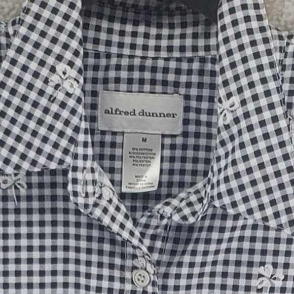 Alfred Dunner Blue Check Button Front Roll Tab Short Sleeve Shirt Womens Size M - Picture 6 of 10